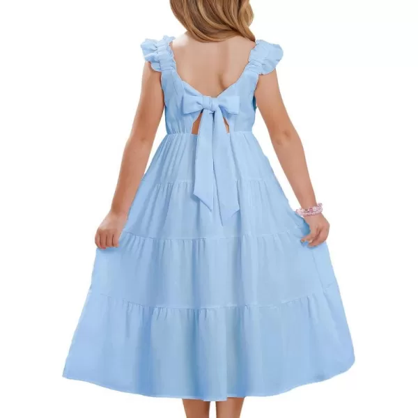 GRACE KARIN Girls Tie Back Party Dress Ruffle Sleeve Smoke Tiered Special Occasions Summer Maxi Dresses Size 512Light Blue