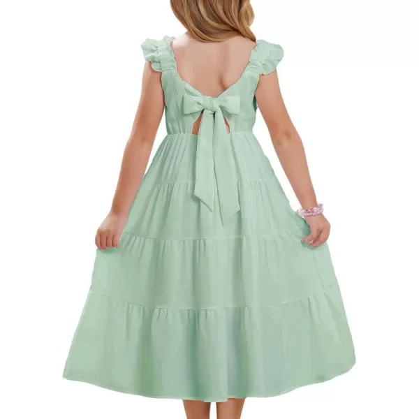 GRACE KARIN Girls Tie Back Party Dress Ruffle Sleeve Smoke Tiered Special Occasions Summer Maxi Dresses Size 512Light Green