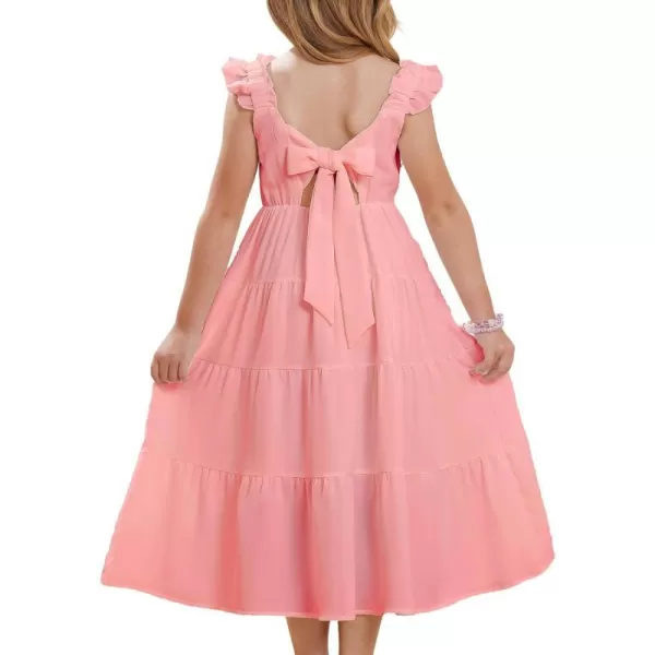 GRACE KARIN Girls Tie Back Party Dress Ruffle Sleeve Smoke Tiered Special Occasions Summer Maxi Dresses Size 512Light Pink