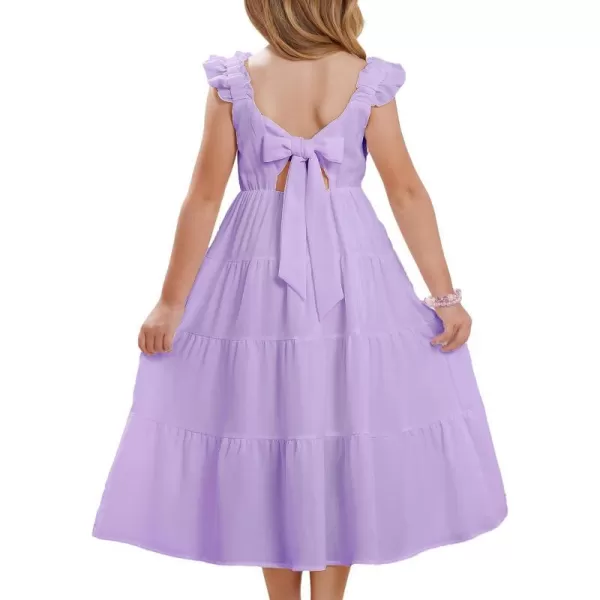 GRACE KARIN Girls Tie Back Party Dress Ruffle Sleeve Smoke Tiered Special Occasions Summer Maxi Dresses Size 512Purple