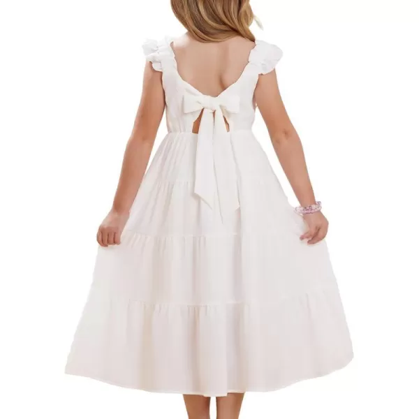 GRACE KARIN Girls Tie Back Party Dress Ruffle Sleeve Smoke Tiered Special Occasions Summer Maxi Dresses Size 512White