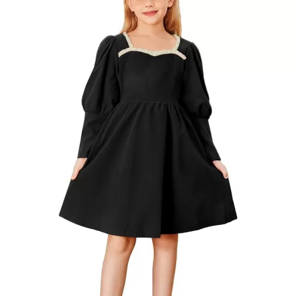 GRACE KARIN Girls Velvet Party Dress Lantern Sleeve Fall ALine Dress 512YearsBlack