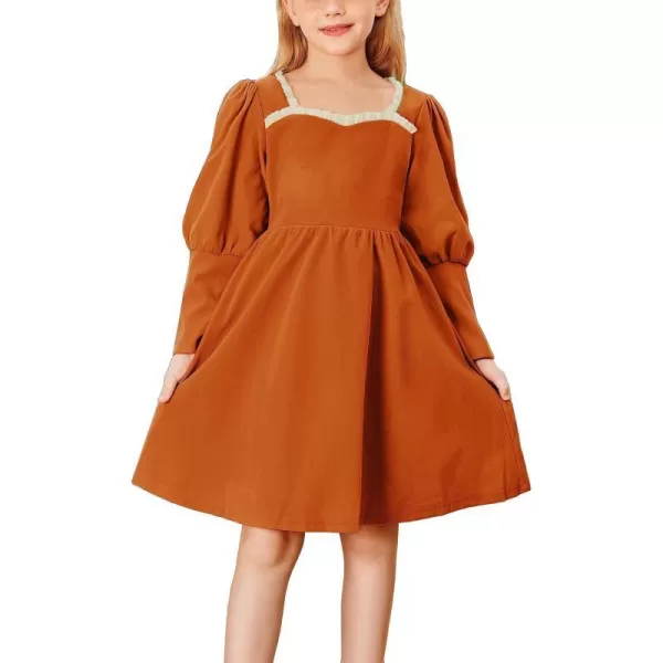 GRACE KARIN Girls Velvet Party Dress Lantern Sleeve Fall ALine Dress 512YearsOrange