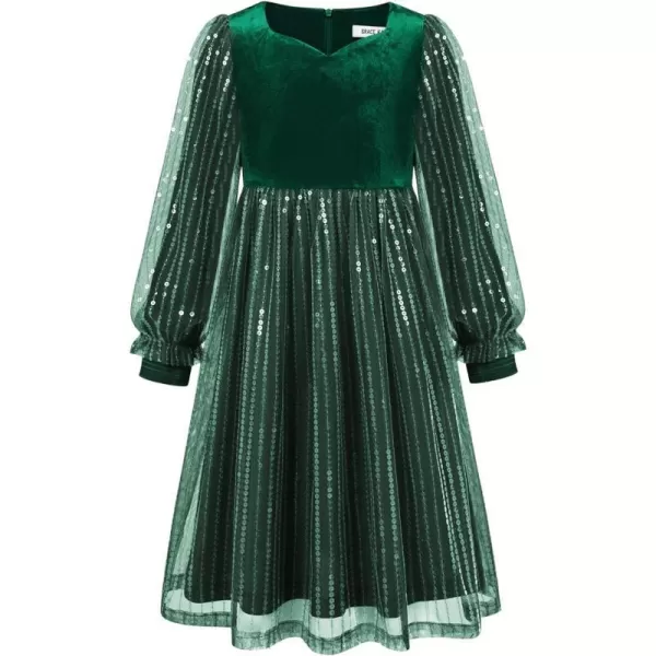 GRACE KARIN Girls Velvet Sequin Dress Girls Long Sleeve Elegant Cute Sequin Dress for 512YGreen