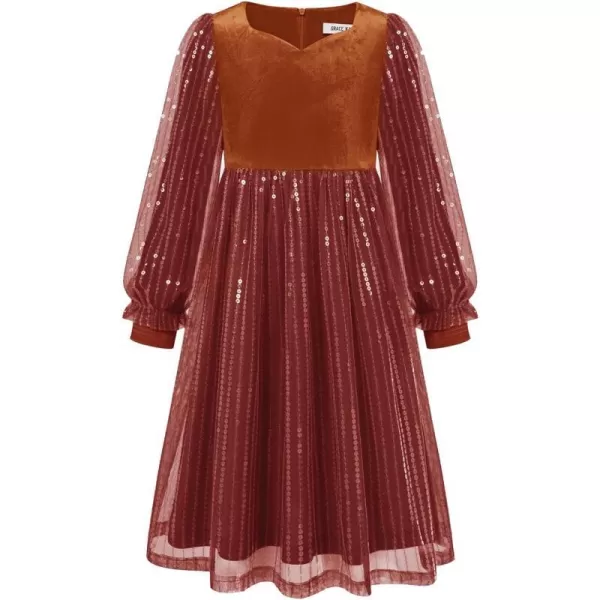 GRACE KARIN Girls Velvet Sequin Dress Girls Long Sleeve Elegant Cute Sequin Dress for 512YOrange Brown