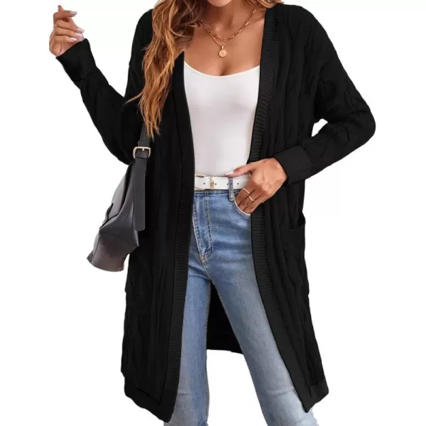 GRACE KARIN Long Cardigan Sweaters for Women 2023 Solid Color Cable Knit Oversized Cardigans with PocketsBlack Chunky