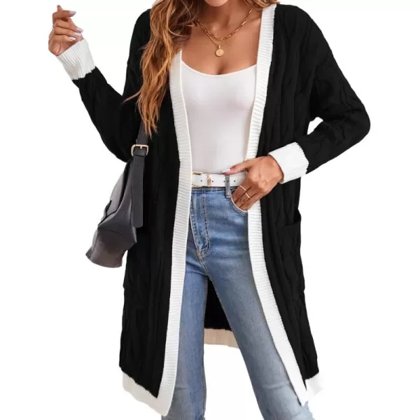 GRACE KARIN Long Cardigan Sweaters for Women 2023 Solid Color Cable Knit Oversized Cardigans with PocketsBlackwhite Chunky