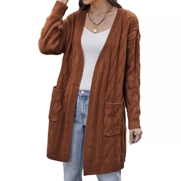 GRACE KARIN Long Cardigan Sweaters for Women 2023 Solid Color Cable Knit Oversized Cardigans with PocketsBrown Chunky