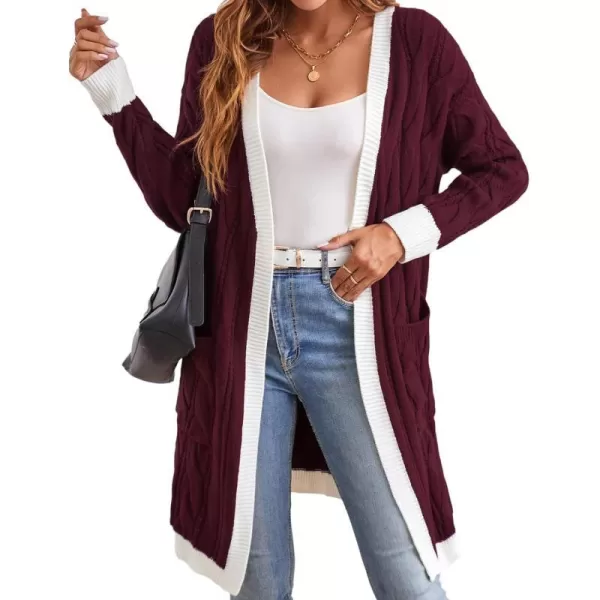 GRACE KARIN Long Cardigan Sweaters for Women 2023 Solid Color Cable Knit Oversized Cardigans with PocketsWinewhite Chunky