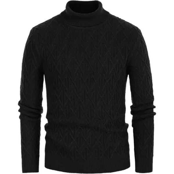 GRACE KARIN Men Turtleneck Sweater Long Sleeve Ribbed Cuff Pullover KnitwearBlack