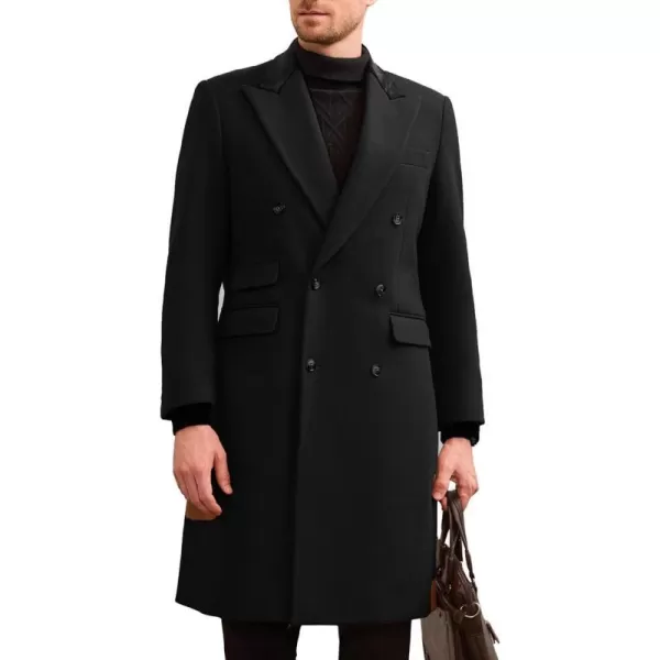 GRACE KARIN Mens Casual Trench Coat Notch Lapel Double Breasted Mid Long Trench Pea CoatBlack