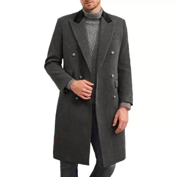 GRACE KARIN Mens Casual Trench Coat Notch Lapel Double Breasted Mid Long Trench Pea CoatDark Grey