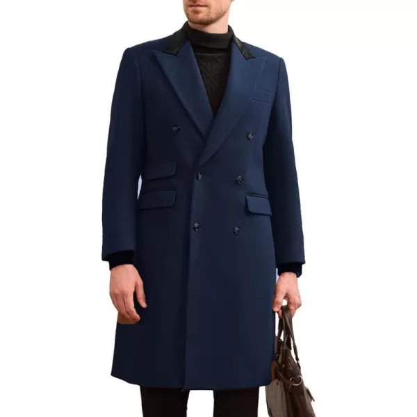 GRACE KARIN Mens Casual Trench Coat Notch Lapel Double Breasted Mid Long Trench Pea CoatNavy Blue