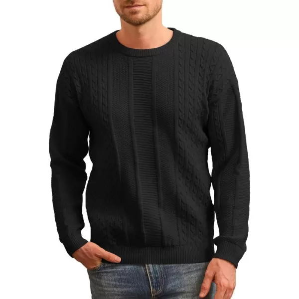 GRACE KARIN Mens Crewneck Pullover Sweaters Classic Casual Knitted Cable Sweaters with Ribbing EdgeBlack