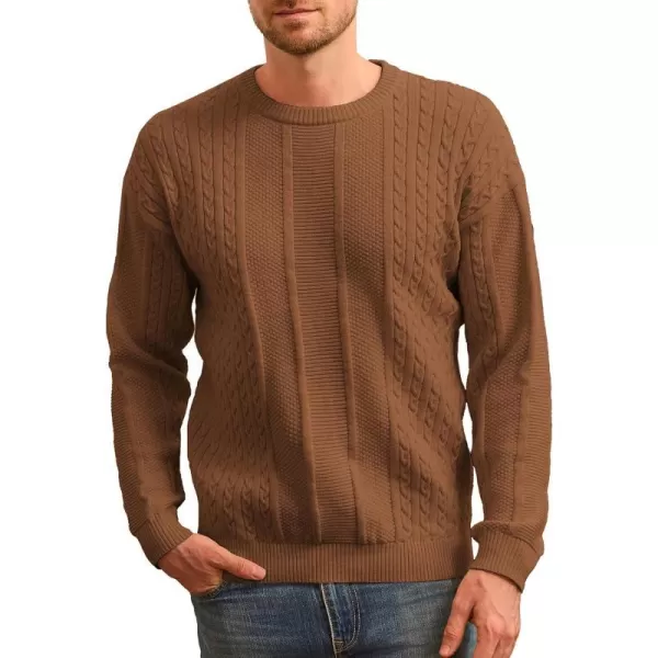 GRACE KARIN Mens Crewneck Pullover Sweaters Classic Casual Knitted Cable Sweaters with Ribbing EdgeBrown