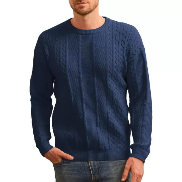 GRACE KARIN Mens Crewneck Pullover Sweaters Classic Casual Knitted Cable Sweaters with Ribbing EdgeDark Blue