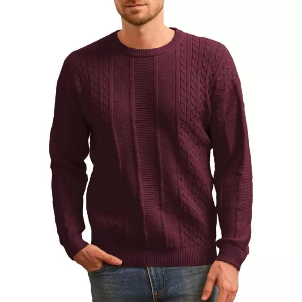 GRACE KARIN Mens Crewneck Pullover Sweaters Classic Casual Knitted Cable Sweaters with Ribbing EdgeDark Red