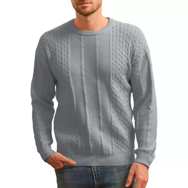 GRACE KARIN Mens Crewneck Pullover Sweaters Classic Casual Knitted Cable Sweaters with Ribbing EdgeGrey