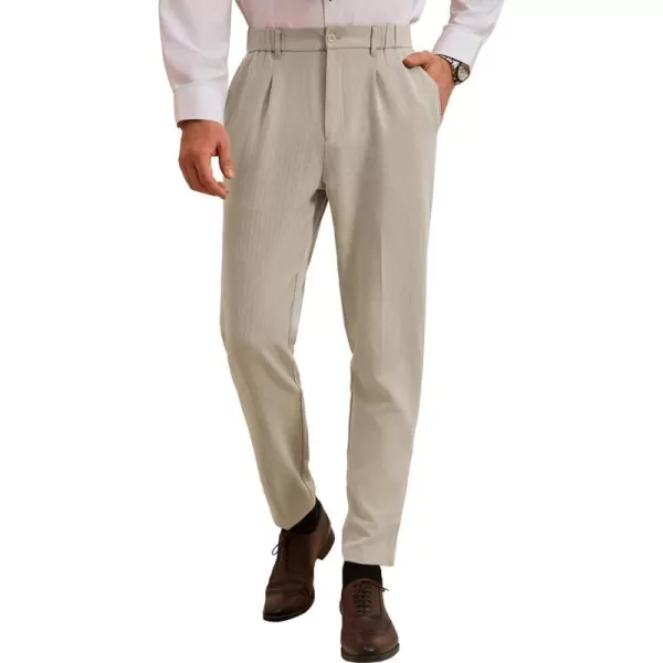 GRACE KARIN Mens Dress Pants Waist Pleated Straight Fit Flat Business Pants with PocketsApricot