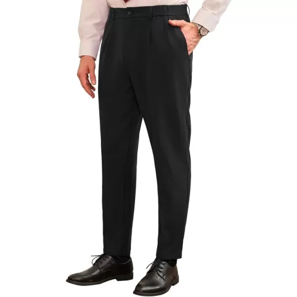 GRACE KARIN Mens Dress Pants Waist Pleated Straight Fit Flat Business Pants with PocketsBlack