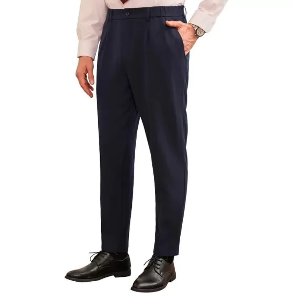 GRACE KARIN Mens Dress Pants Waist Pleated Straight Fit Flat Business Pants with PocketsNavy Blue