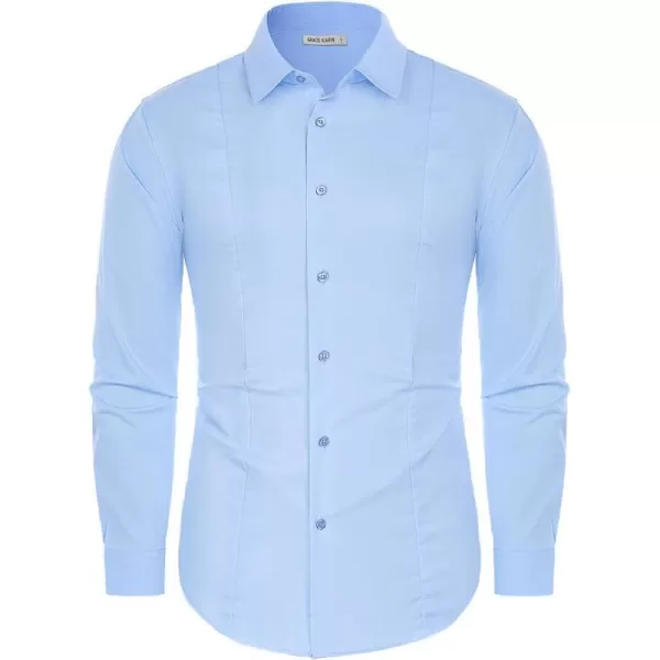 GRACE KARIN Mens Dress Shirts Long Sleeve Button Down Shirts for Men Regular Fit Wrinkle FreeLight Blue