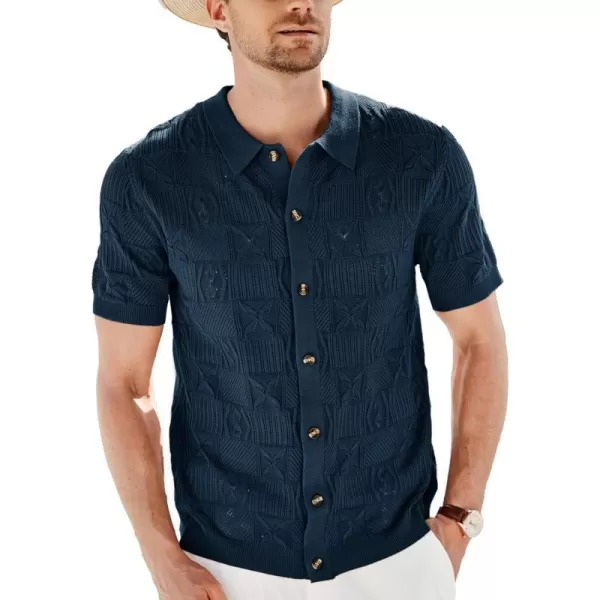 GRACE KARIN Mens Knit Button Down Polo Shirts Short Sleeve Beach Shirts for Men Casual Stylish SummerNavy Blue