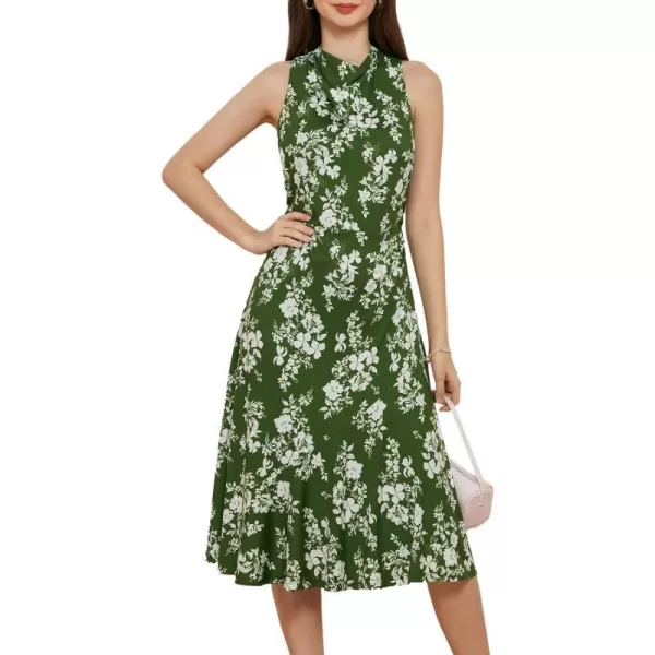 GRACE KARIN Mock Neck Sleeveless Dress Floral Wedding Guest Dress Boho Backless Midi Dress Summer Beach DressGreenwhite Floral