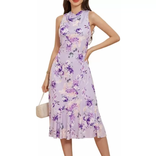 GRACE KARIN Mock Neck Sleeveless Dress Floral Wedding Guest Dress Boho Backless Midi Dress Summer Beach DressPurplefloral