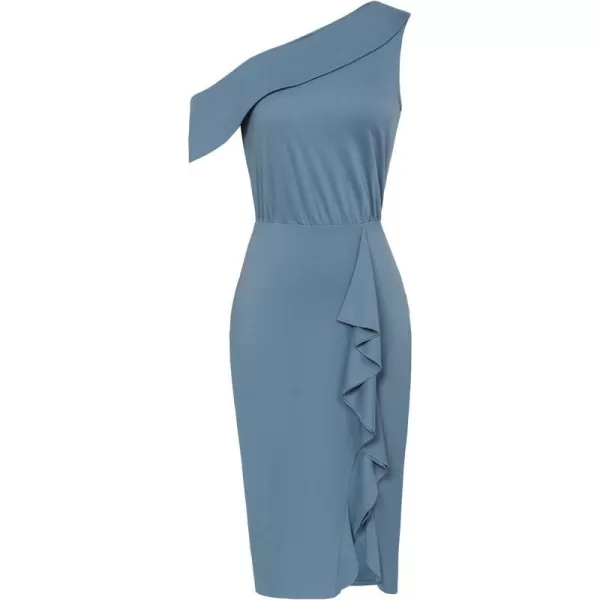 GRACE KARIN One Shoulder Dresses for Women Ruffle Slit Bodycon Midi Dress Wedding Guest Cocktail Party DressGray Blue