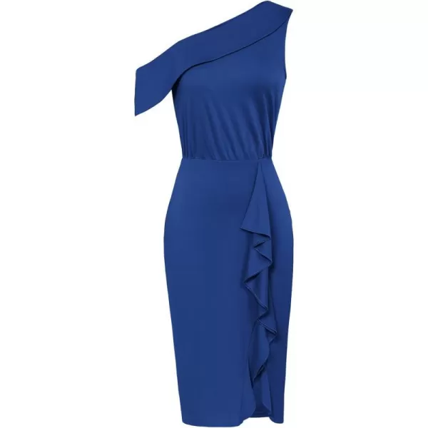 GRACE KARIN One Shoulder Dresses for Women Ruffle Slit Bodycon Midi Dress Wedding Guest Cocktail Party DressRoyal Blue