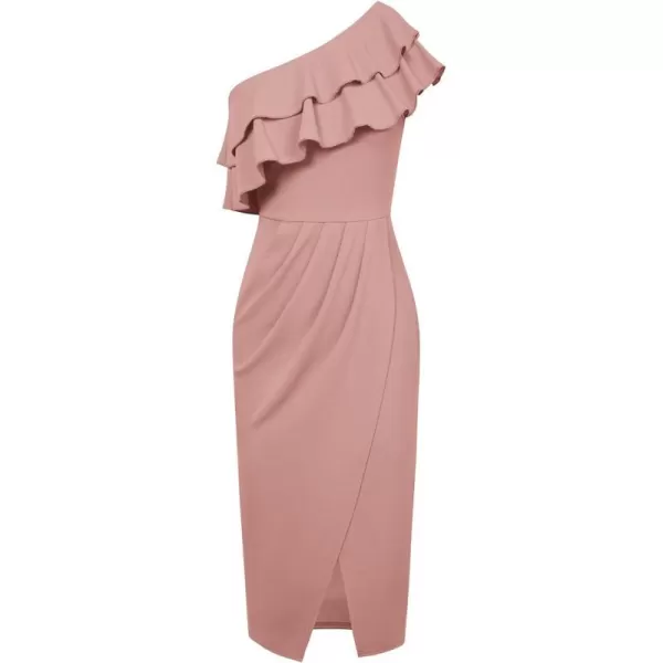 GRACE KARIN One Shoulder Dresses for Women Sleevless Ruffle Formal Dresses Sexy Ruched Bodycon Split Cocktail Midi DressLight Pink