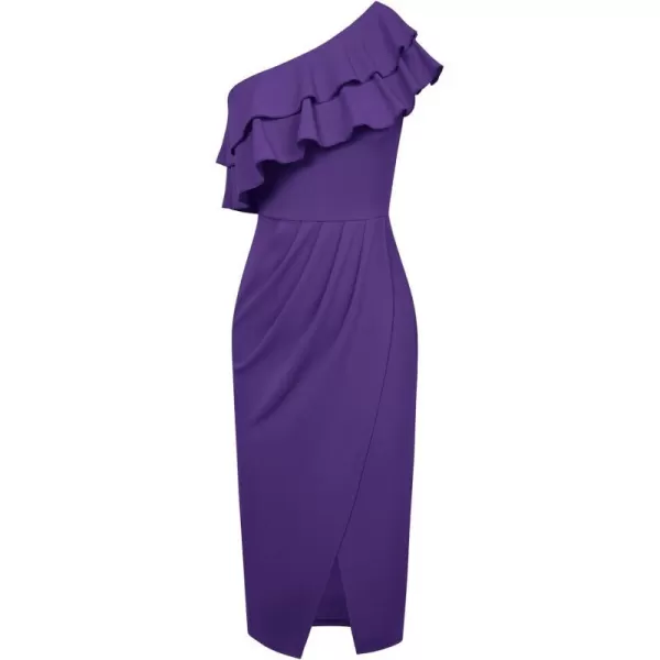 GRACE KARIN One Shoulder Dresses for Women Sleevless Ruffle Formal Dresses Sexy Ruched Bodycon Split Cocktail Midi DressPurple