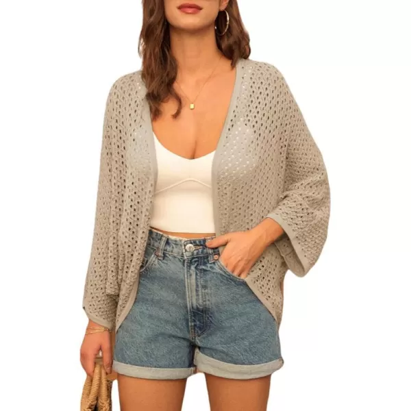 GRACE KARIN Open Front 34 Sleeve Batwing Cardigan for Women Lightweight Crochet Summer Cardigan Hollowout Cover UpsApricot