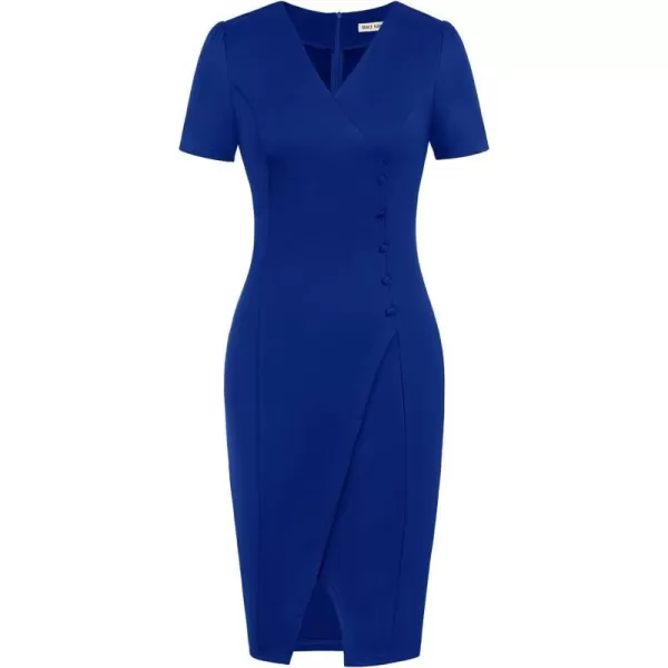 GRACE KARIN Pencil Work Dresses for Women Puff Short Sleeve Office Wrap Slit Summer DressRoyal Blue