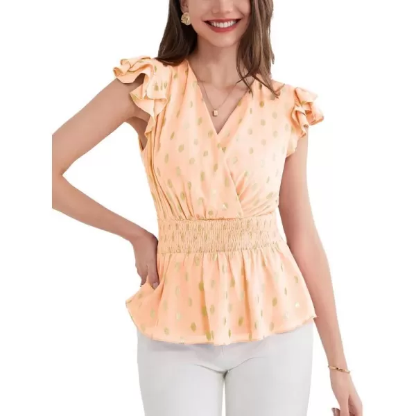 GRACE KARIN Peplum Tops for Women Wrap V Neck Business Casual Blouses Short Sleeve Polka Dot Ruffle Summer Tops ShirtsApricot