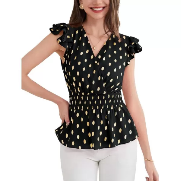 GRACE KARIN Peplum Tops for Women Wrap V Neck Business Casual Blouses Short Sleeve Polka Dot Ruffle Summer Tops ShirtsBlack