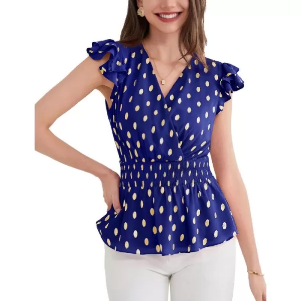 GRACE KARIN Peplum Tops for Women Wrap V Neck Business Casual Blouses Short Sleeve Polka Dot Ruffle Summer Tops ShirtsNavy