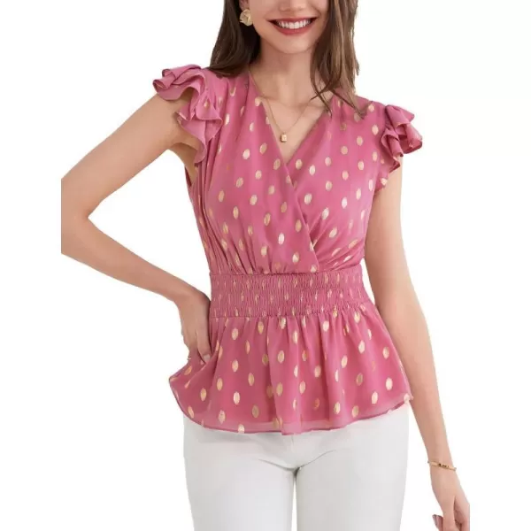 GRACE KARIN Peplum Tops for Women Wrap V Neck Business Casual Blouses Short Sleeve Polka Dot Ruffle Summer Tops ShirtsPink