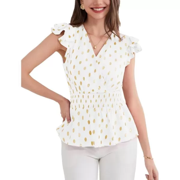 GRACE KARIN Peplum Tops for Women Wrap V Neck Business Casual Blouses Short Sleeve Polka Dot Ruffle Summer Tops ShirtsWhite