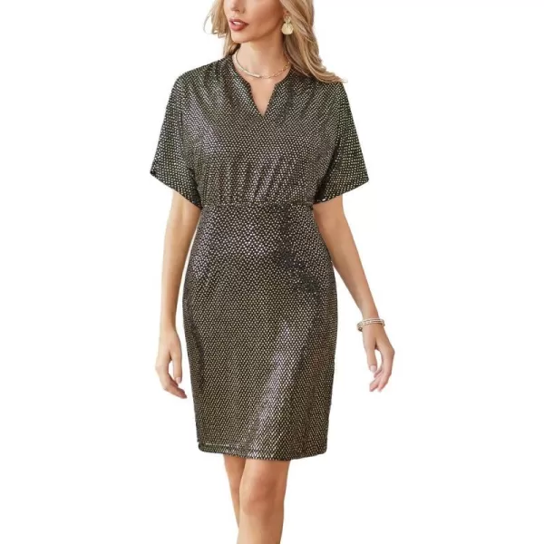 GRACE KARIN Sequin Dresses for Women Sparkly Batwing Sleeves V Neck Midi Bodycon Dress Cocktail PartyGold