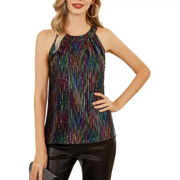 GRACE KARIN Sequin Halter Tops for Women Sleeveless Dressy Sparkle Tank Camisole Tops Party Club Cocktail Vest ShirtMulticolorstripe