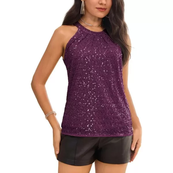 GRACE KARIN Sequin Halter Tops for Women Sleeveless Dressy Sparkle Tank Camisole Tops Party Club Cocktail Vest ShirtPurplewavy