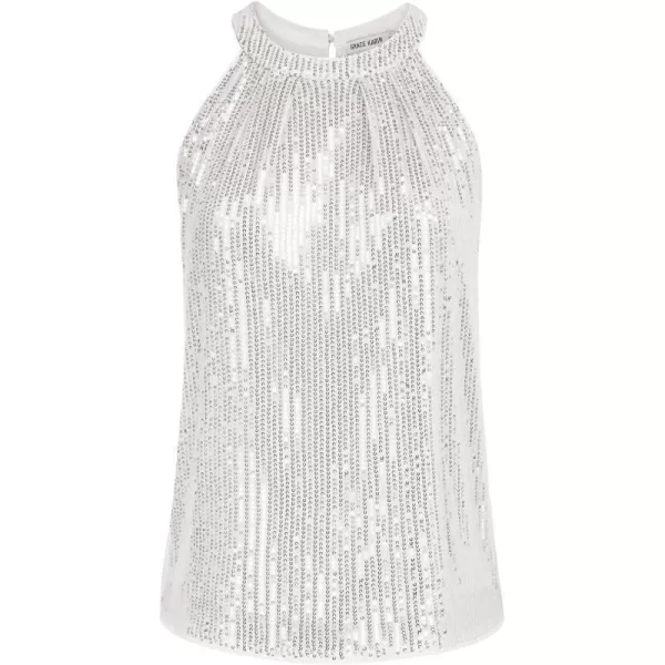 GRACE KARIN Sequin Halter Tops for Women Sleeveless Dressy Sparkle Tank Camisole Tops Party Club Cocktail Vest ShirtSilver White