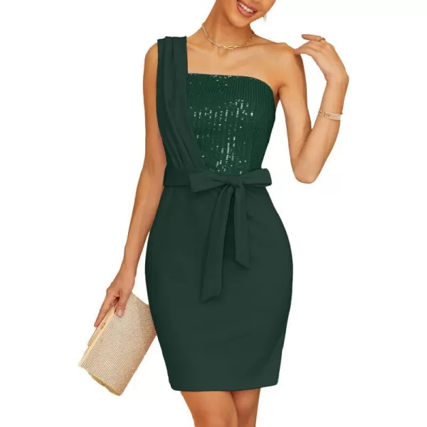 GRACE KARIN Sequin One Shoulder Cocktail Dresses for Women Wedding Guest Sleeveless Bodycon Party Mini DressDark Green2240