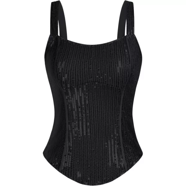 GRACE KARIN Sequin Tank Tops for Women Bustier Corset Top Sparkle Sexy Slim Camisole Sleeveless PartyBlack