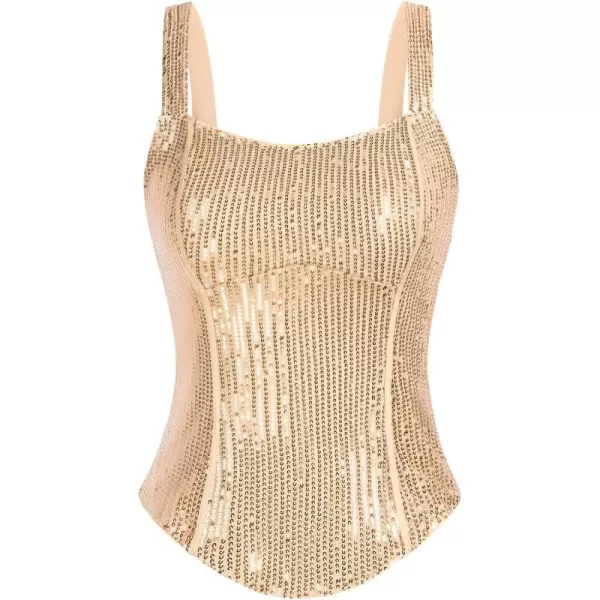 GRACE KARIN Sequin Tank Tops for Women Bustier Corset Top Sparkle Sexy Slim Camisole Sleeveless PartyChampagne