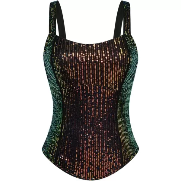 GRACE KARIN Sequin Tank Tops for Women Bustier Corset Top Sparkle Sexy Slim Camisole Sleeveless PartyDazzling Black