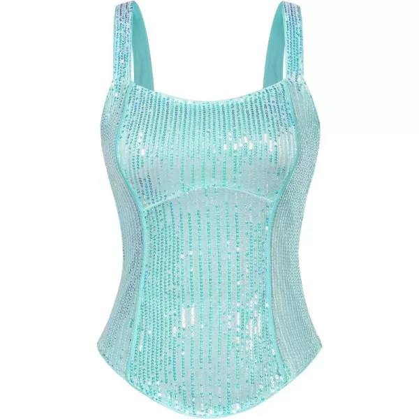 GRACE KARIN Sequin Tank Tops for Women Bustier Corset Top Sparkle Sexy Slim Camisole Sleeveless PartyDazzling Sky Blue