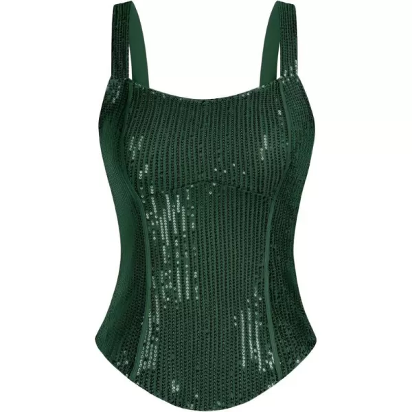 GRACE KARIN Sequin Tank Tops for Women Bustier Corset Top Sparkle Sexy Slim Camisole Sleeveless PartyGreen